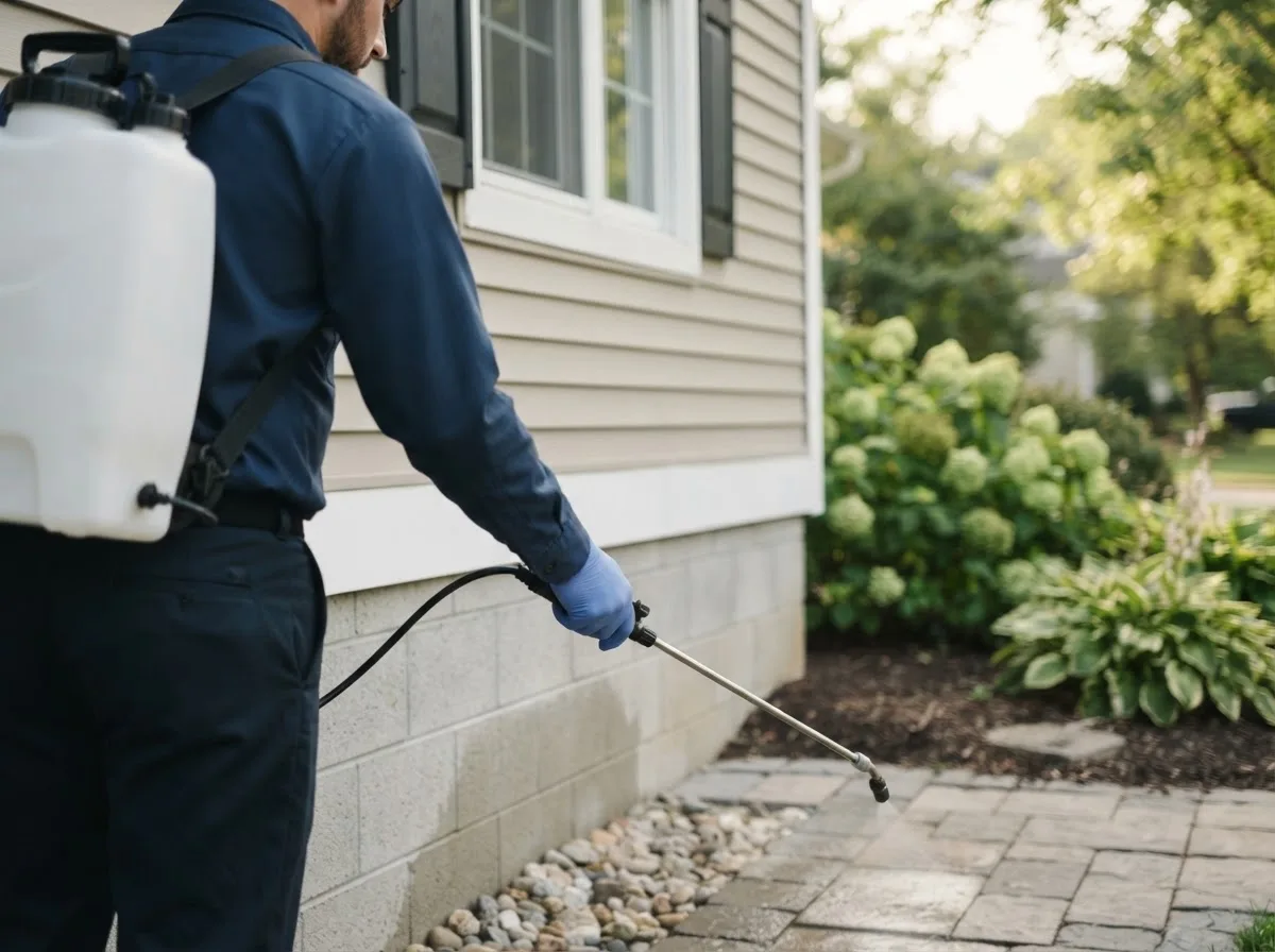 Pest control technician inspecting a home in Arrey, NM